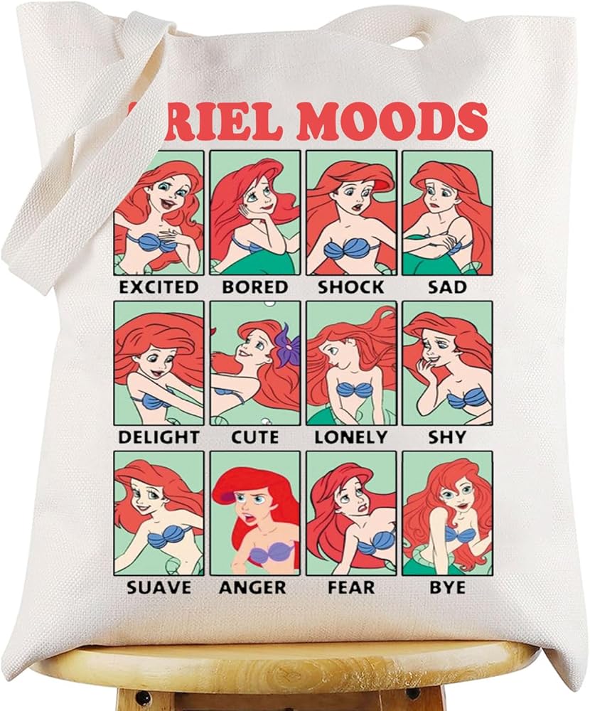 WZMPA Mermaid Ariel Tote Bag Princess Ariel Fans Gift Ariel Moods Reusable Grocery Bag Ariel Merchandise