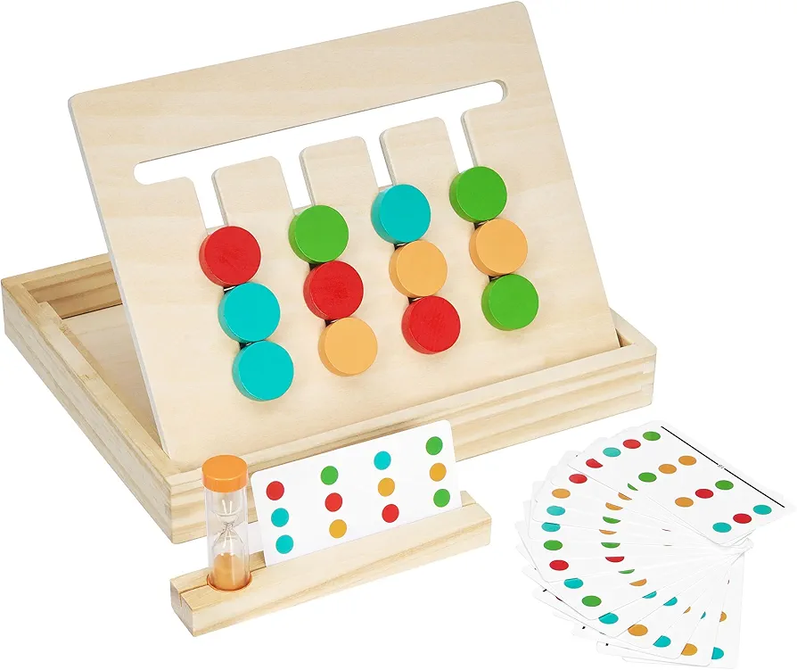 Montessori Slide Puzzle Color & Shape Matching Learning Toys, Logic Game Preschool Educational Wooden Toys for Kids Boys Girls Age 3 4 5 Years Old Travel Toys Birthday Gift