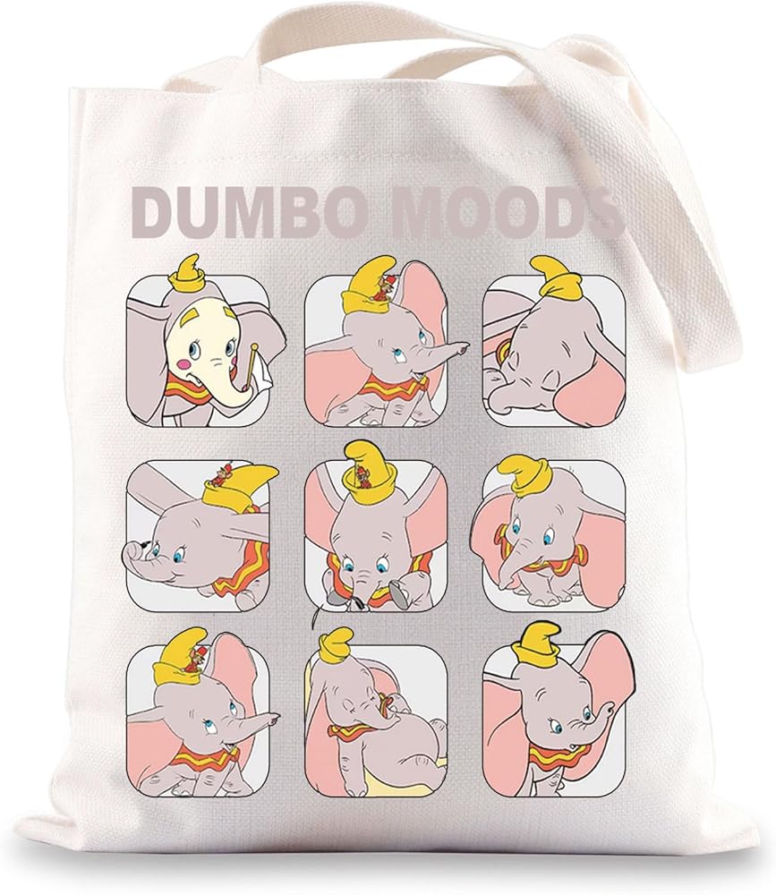 BWWKTOP Elephant Dumbo Tote Bag Dumbo Cartoon Inspired Gift Flying Elephant Dumbo Moods Shoulder Bag Bag For Movie Fans