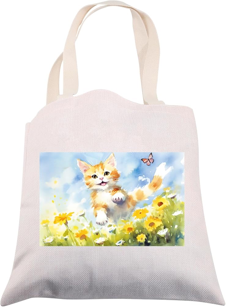 ENSIANTH Cat Lover Canvas Tote Bag Cat Gifts for Cat Lovers Cat Owner Gift Cat Mom Gift Cute Cat Tote Shoulder Shopping Reusable Bag