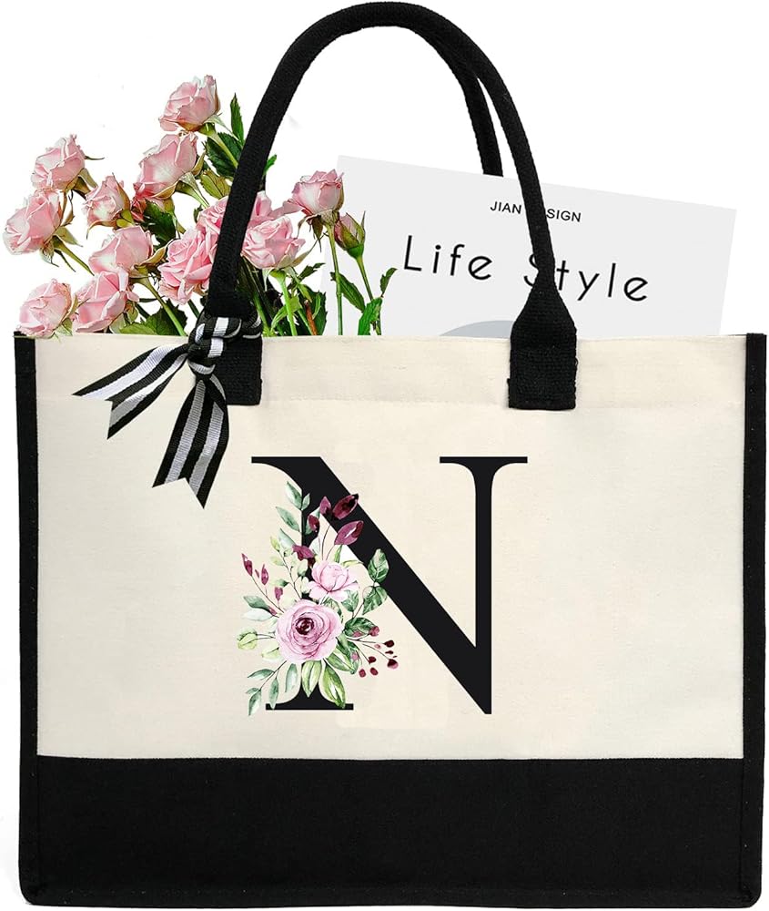 Makeup Bag for Women, A-Z 26 Letter Personalized Makeup Bag, Birthday Gifts for Women Mom, Gifts for Friend, Bride Bridesmaid Large Cosmetic Bag(N)