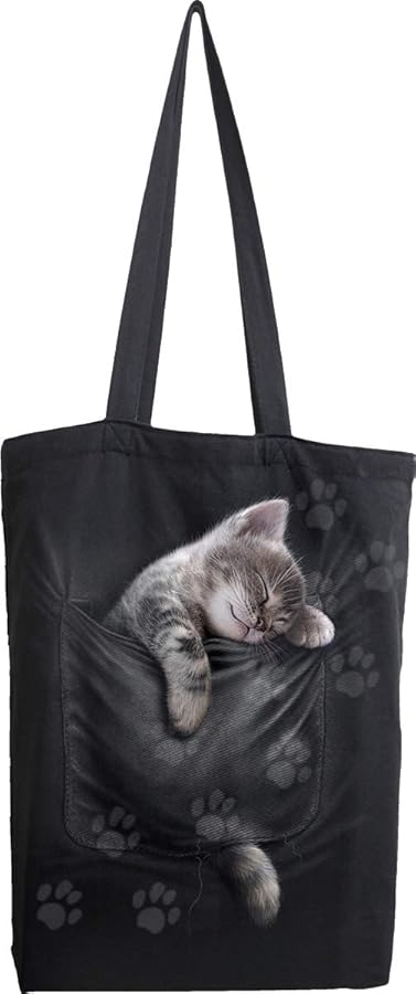 Spiral Pocket Kitten Unisex Fabric Bag, Black