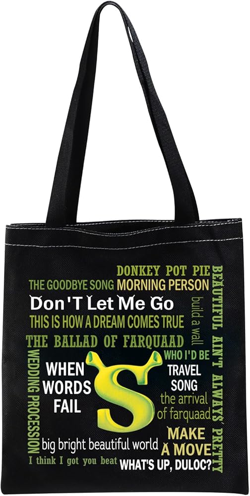 LEVLO Shreeks Musical Tote Bag Green Monster And Donkey Fan Gift Shreeks Movie Inspired Shoulder Bag Broadway Fan Gift