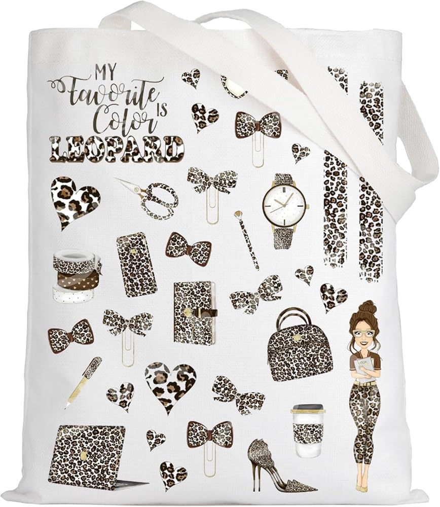 LEVLO Funny Leopard Tote Bag Leopard Lover Souvenir Gift My Favorite Color Is Leopard Shoulder Bag Cheetah Print Merch